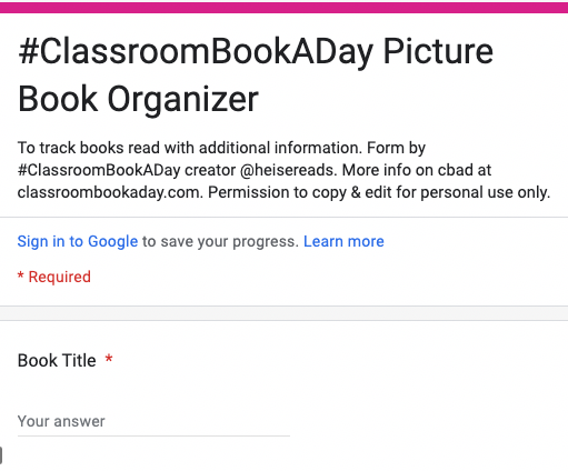 Organizer for #ClassroomBookADay